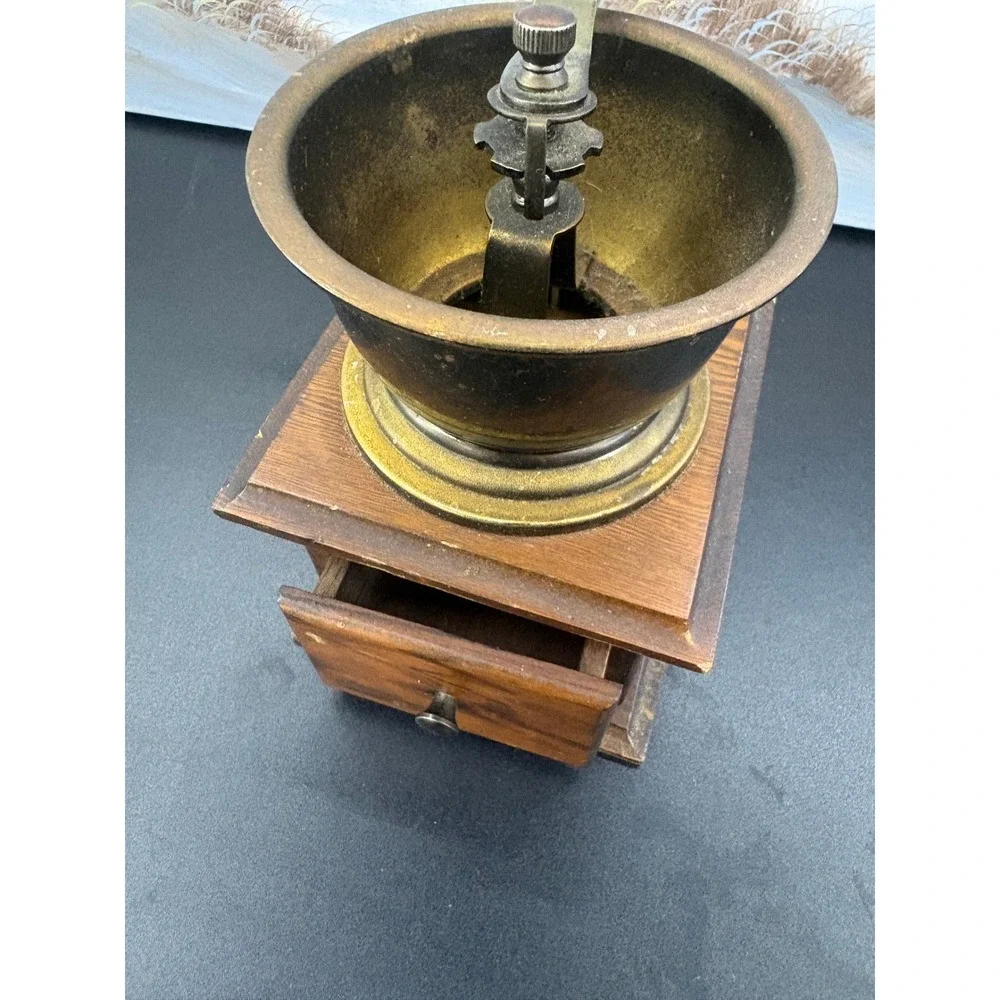 Vintage Wooden Manual Coffee Grinder Hand Crank Mill Rustic Kitchen Decor 8in